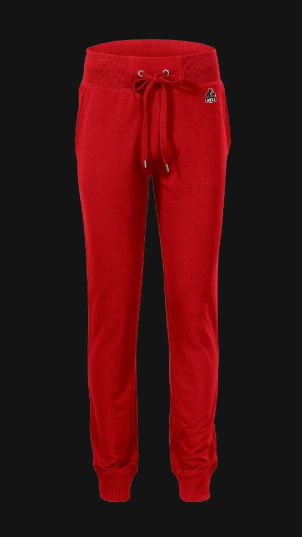 “AXLE Joggers roșii, pantaloni sport unisex cu talie elastică și șnur, stil streetwear.”