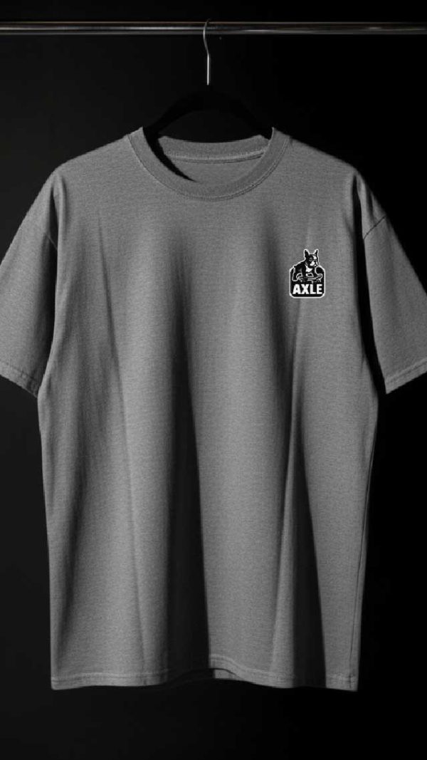 Tricou oversized gri AXLE cu logo buldog pe piept – model Concrete Mind, vedere față
