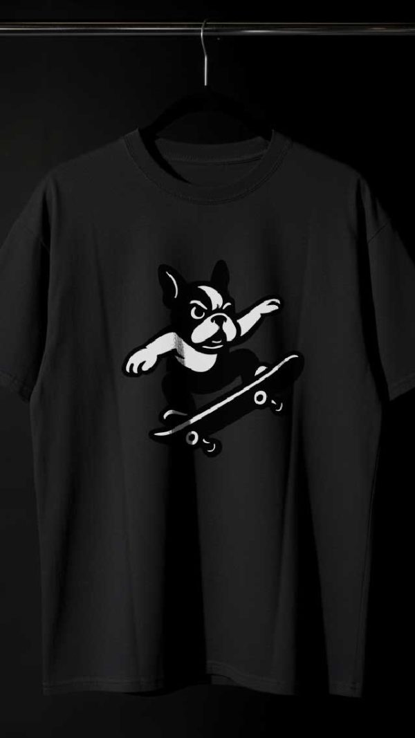 Tricou negru oversized TRASHER Bulldog – print buldog skater pe partea frontală