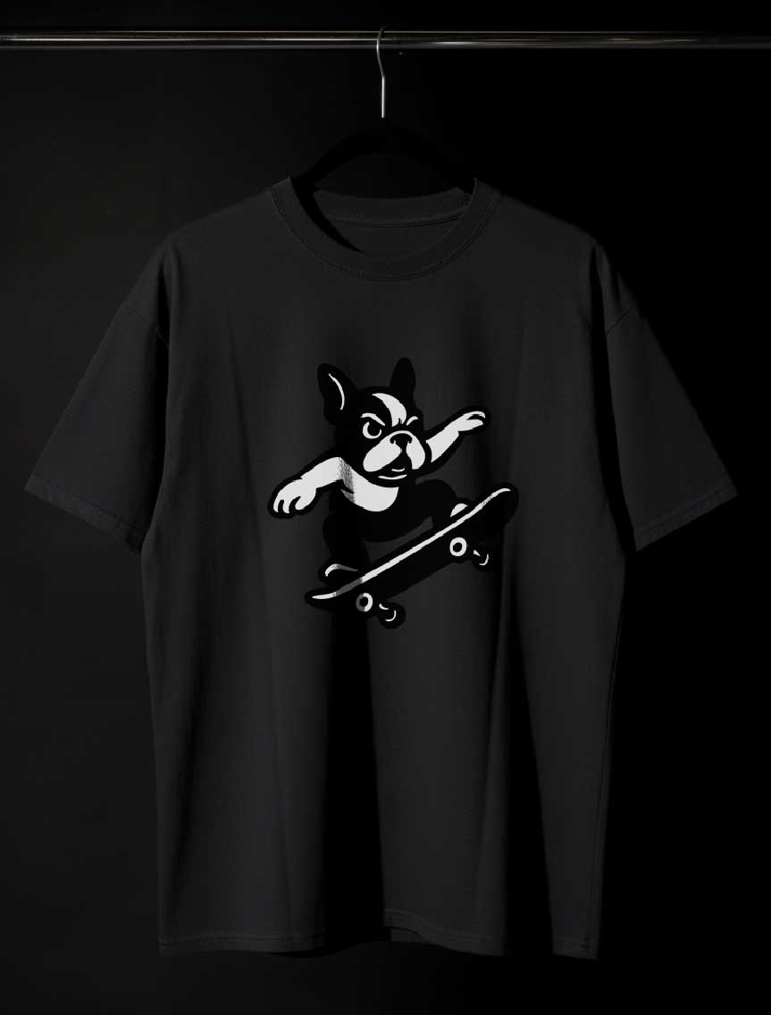 Tricou negru oversized TRASHER Bulldog – print buldog skater pe partea frontală